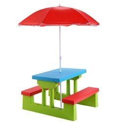 Kids Picnic Folding Table and Bench with Umbrella