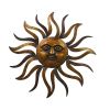 35 Inch Round Wall Mounted Sun Face Accent Decor, Carved Rustic Gold and Black Metal