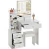 Makeup table with mirror and light, Padded makeup stool, 3 color lighting modes, adjustable brightness, 4 drawers and cabinets