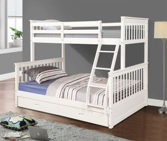 Twin Over Full Bunk Bed with Storage Drawers, Wooden Bunk Bed with Ladder and Safety Guard Rails –White