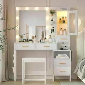 Makeup Vanity Organizer Makeup Vanity Desk With Mirror and Lights Dressers for Bedroom Furniture 5 Drawers & Storage Bag Dresser