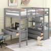 Twin Size Loft Bed with Built-in Desk with Two Drawers, and Storage Shelves and Drawers,Gray