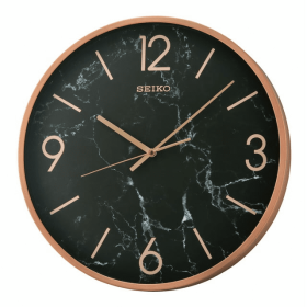 Seiko Stylish, Round, Noir Marble-Look Quartz Wall Clock, Round, Black, QXA760PLH