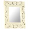 Hand Carved Mirror White 19.7"x19.7" Solid Mango Wood