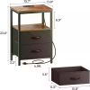 Nightstand with Charging Station, Side Table with Fabric Drawers, End Table with Open Shelf, Bedside Table USA