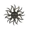 35 Inch Round Wall Mounted Sun Face Accent Decor, Carved Rustic Gold and Black Metal