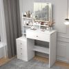 Makeup table with mirror and light, Padded makeup stool, 3 color lighting modes, adjustable brightness, 4 drawers and cabinets