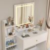 Makeup table with mirror and light, Padded makeup stool, 3 color lighting modes, adjustable brightness, 4 drawers and cabinets
