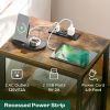 Nightstand with Charging Station, Side Table with Fabric Drawers, End Table with Open Shelf, Bedside Table USA