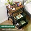Nightstand with Charging Station, Side Table with Fabric Drawers, End Table with Open Shelf, Bedside Table USA