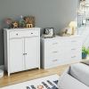 6 drawer white double dresser; living room wood storage with easy pull out handles; bedroom chest of drawers