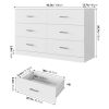 6 drawer white double dresser; living room wood storage with easy pull out handles; bedroom chest of drawers