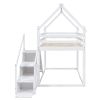 Twin over Twin House Loft or Bunk Bed with Slide and Staircase, White