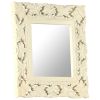 Hand Carved Mirror White 19.7"x19.7" Solid Mango Wood