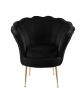 Angelina 34" Black Velvet Scalloped Back Barrel Accent Chair with Metal Legs