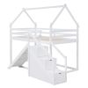 Twin over Twin House Loft or Bunk Bed with Slide and Staircase, White