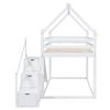 Twin over Twin House Loft or Bunk Bed with Slide and Staircase, White