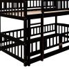 Bunk Bed with Slide,Twin Over Twin Low Bunk Bed with Fence and Ladder for Toddler Kids Teens Espresso