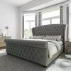 King Size Bed Frame, Chenille Upholstered Sleigh Beds with Scroll Wingback Headboard & Footboard/Button, King Size Bed Frame