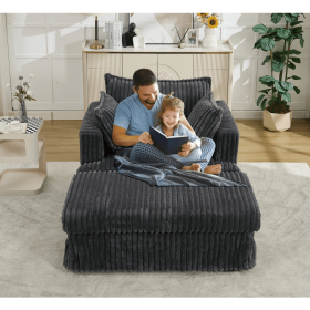 [NEW ARRIVED] 47.7'' Oversized Corduroy Chaise Longue with Ottoman, Deep Seat Reclining Chair Sofa, Comfy Thicked Upholstered Pad Chair (Color: as Pic)