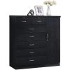 7 Drawer Jumbo Chest, Five Large Drawers, Two Smaller Drawers with Two Lock, Hanging Rod, and Three Shelves, Black
