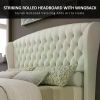 King Size Bed Frame, Chenille Upholstered Sleigh Beds with Scroll Wingback Headboard & Footboard/Button, King Size Bed Frame