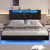 DICTAC Queen Floating Bed Frame with Storage Headboard and LED lights Queen Size Visual Floating LED Bed Frame with Type-C & USB